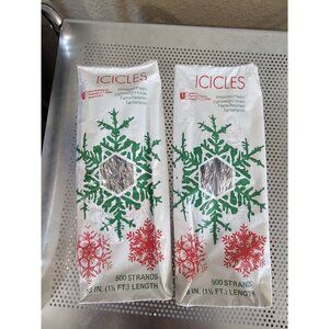 Vintage Christmas Tree Silver Tinsel Icicles 500 Strands 18” Long New Set Of 2